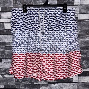 Men's Shark Pattern Athletic Shorts - Red and Blue